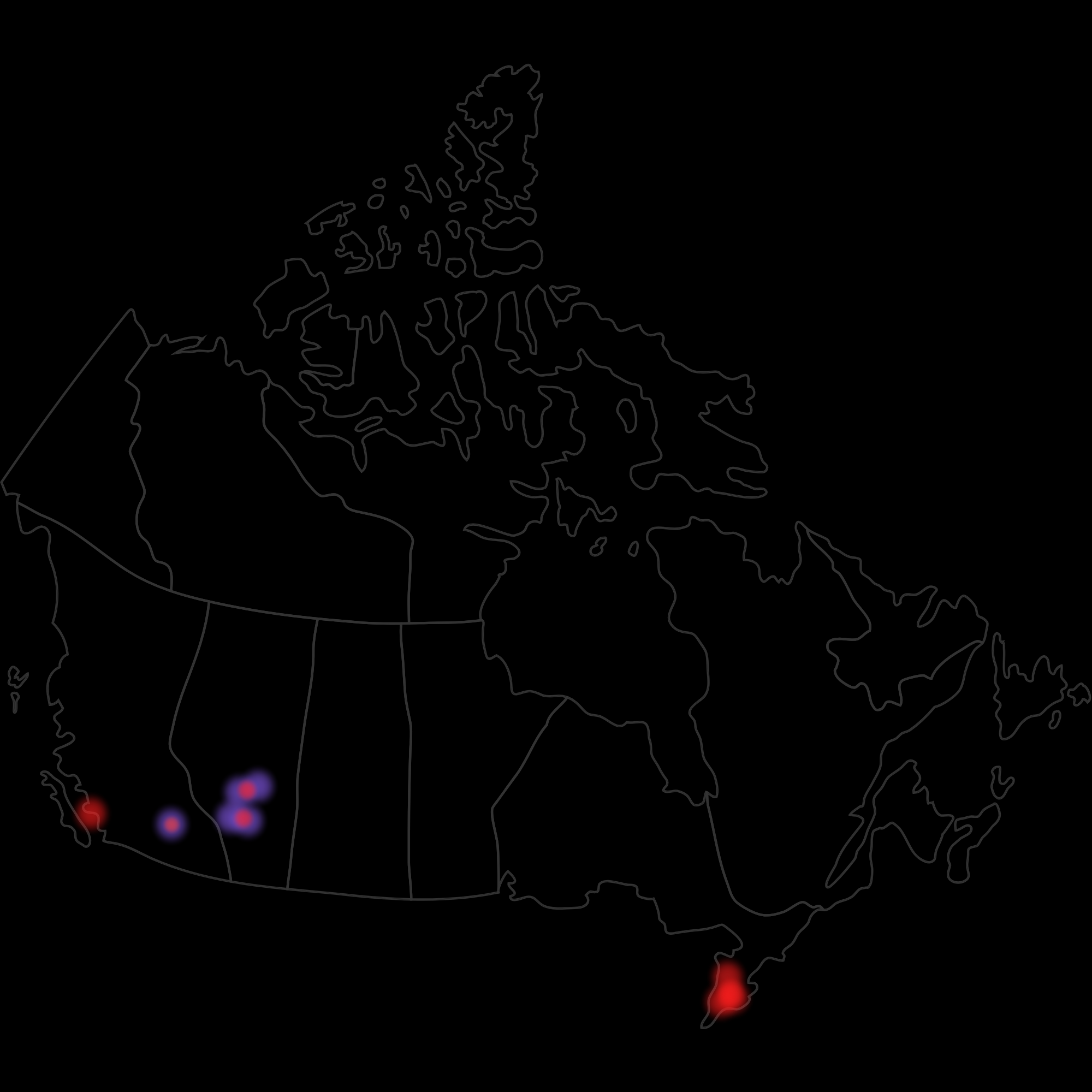 Starise Lighting service area heat map across Western Canada