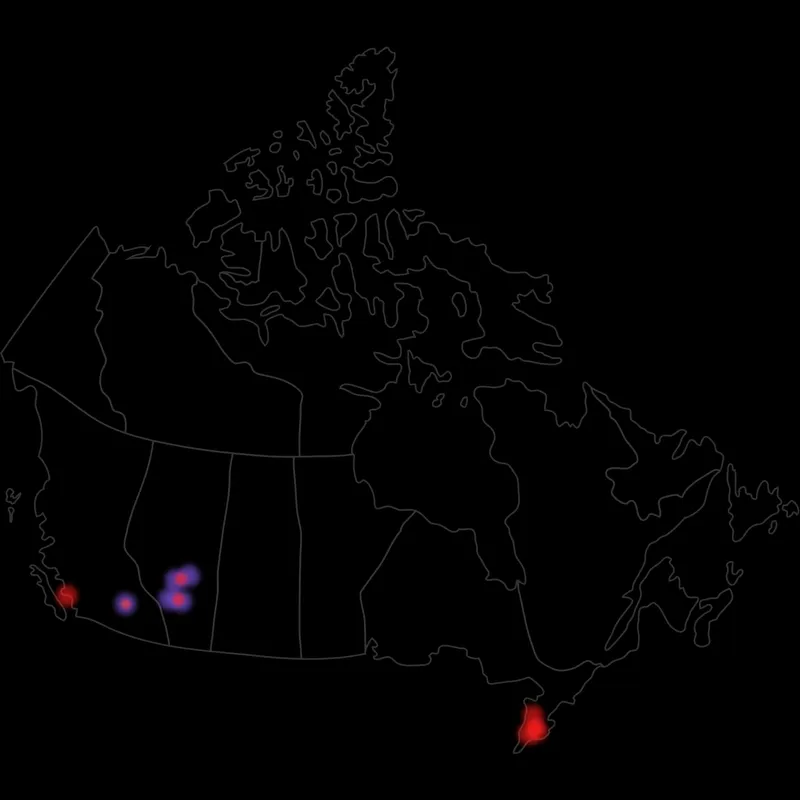 Starise Lighting service area heat map across Western Canada