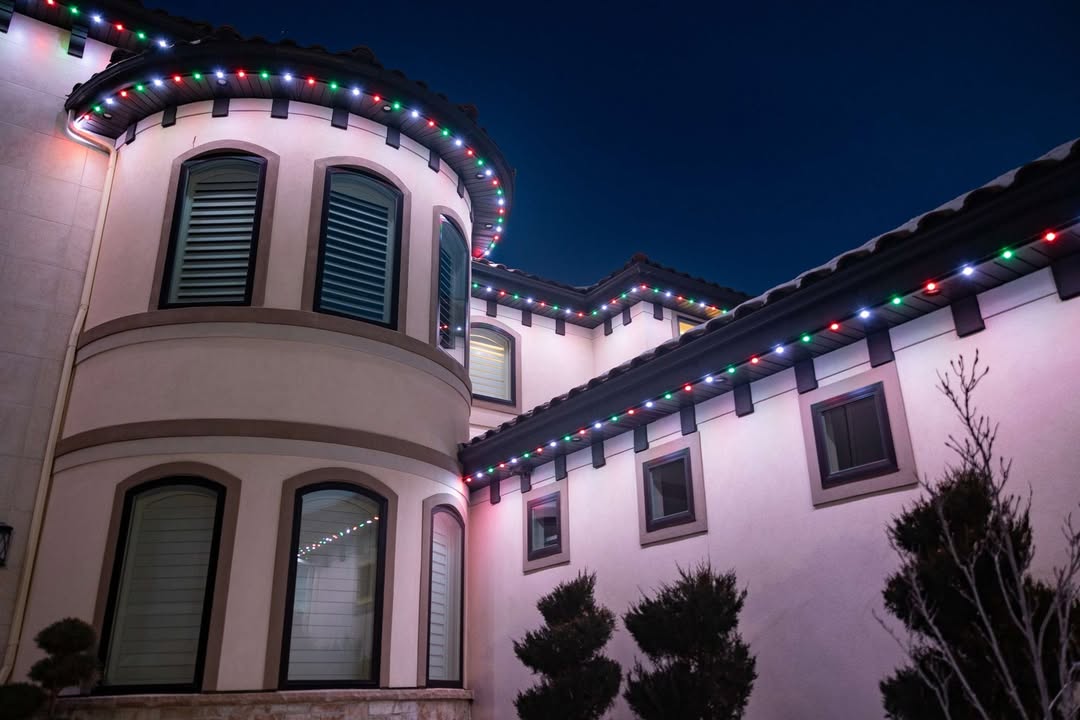 Holiday lighting on Calgary home