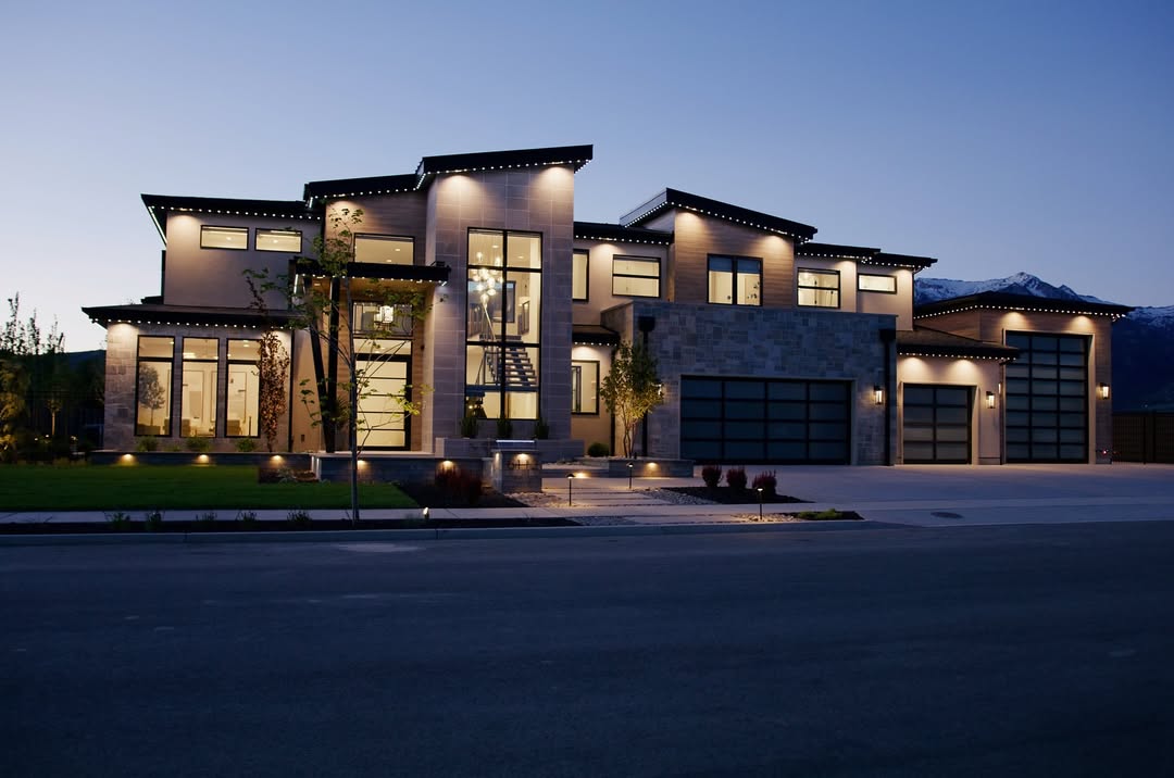 Permanent accent lighting showcasing architectural details of Calgary residential home