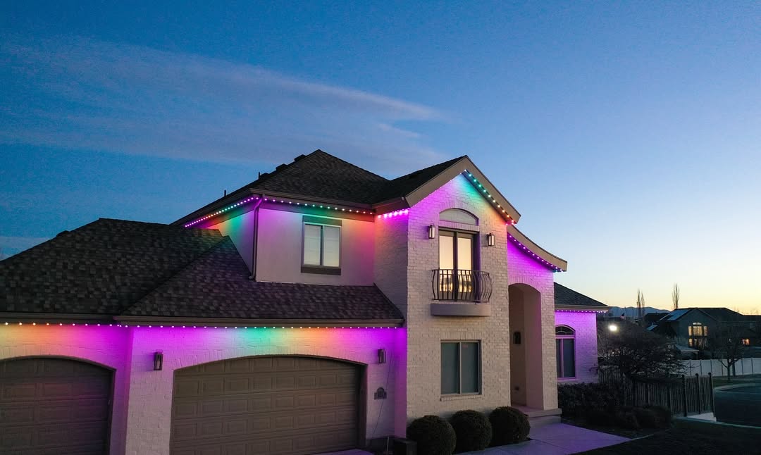 Calgary home permanent lighting display for Canada Day celebration