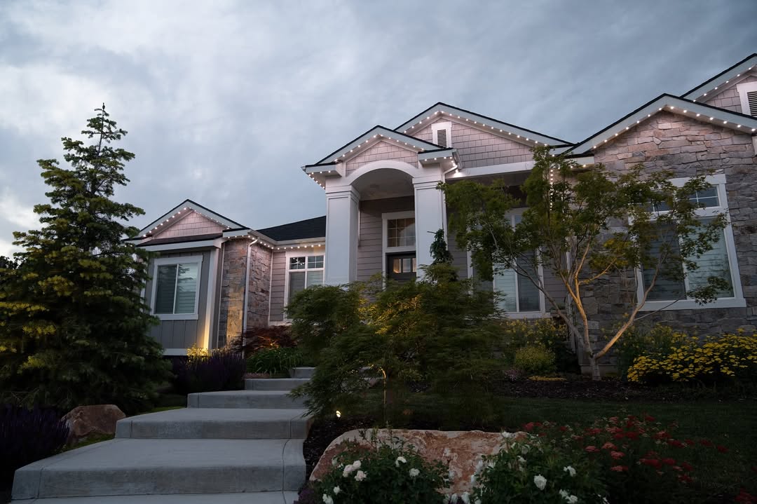 Permanent white security lighting deterring intruders on Calgary residential property